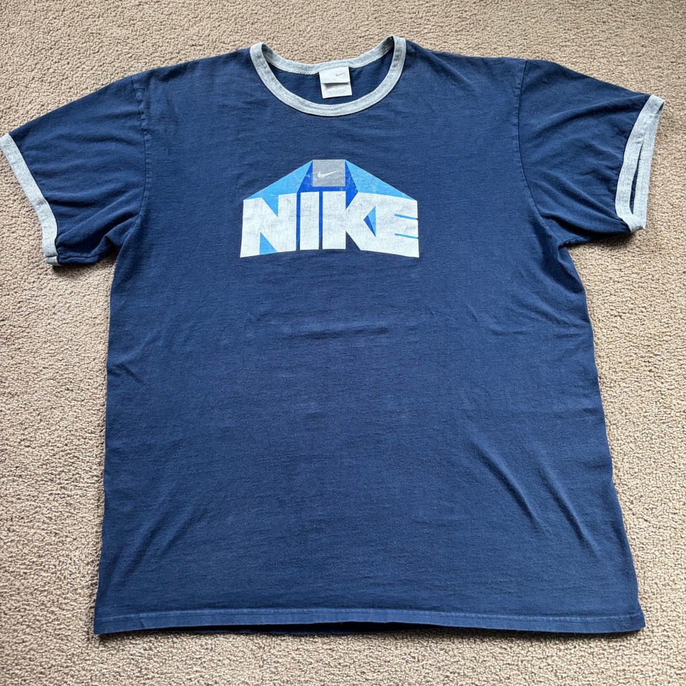 Vintage Y2K Nike Ringer T-Shirt Men's XL (Fits L/XL) Spell Out Skater